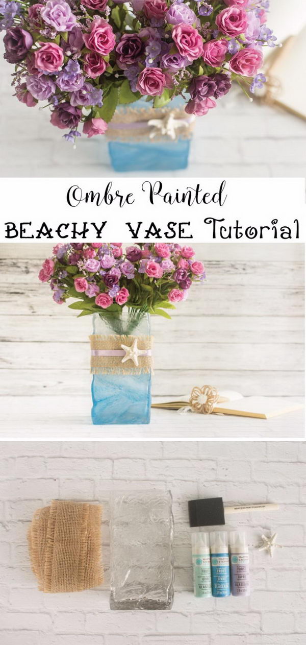 DIY ombre painted beach vase. 