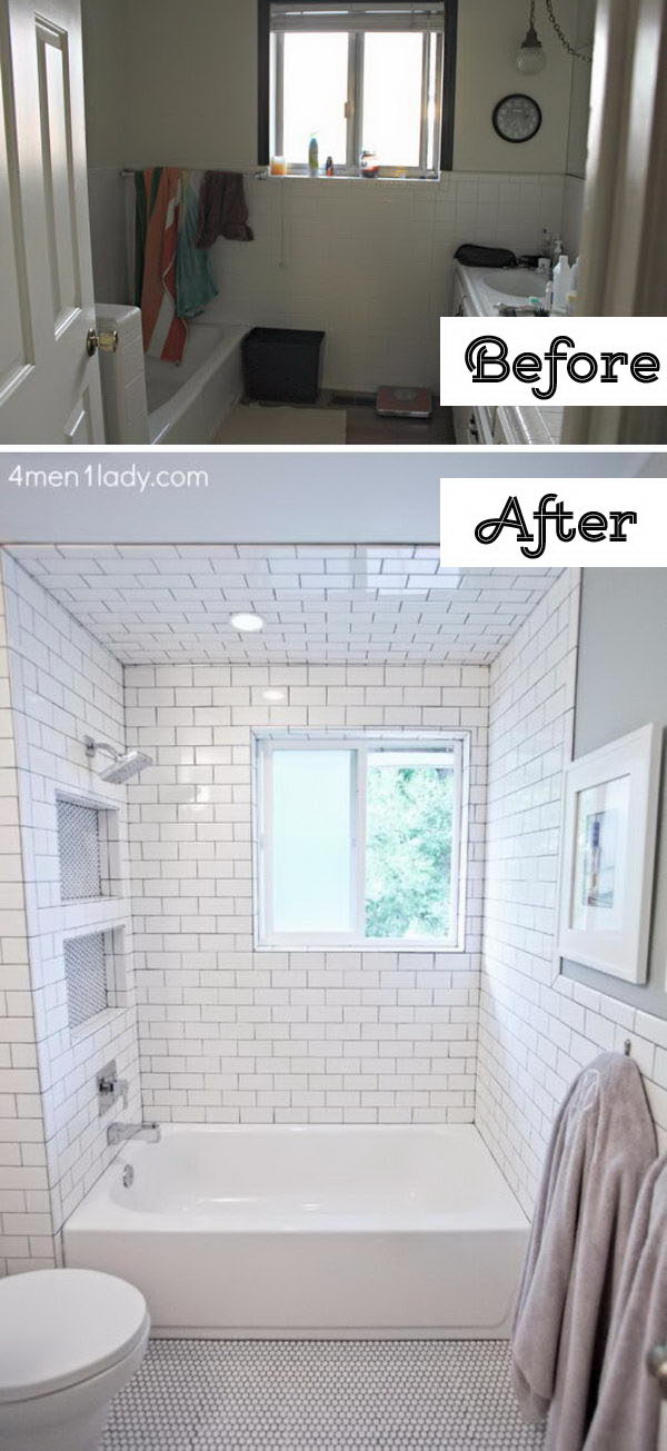 The floor to ceiling subway tiles were used to make the bathroom sparkle. 