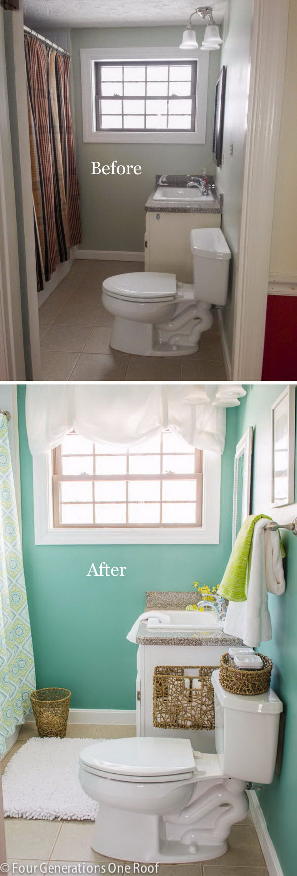 Inexpensive bathroom renovation from Brown to Green Spa. 