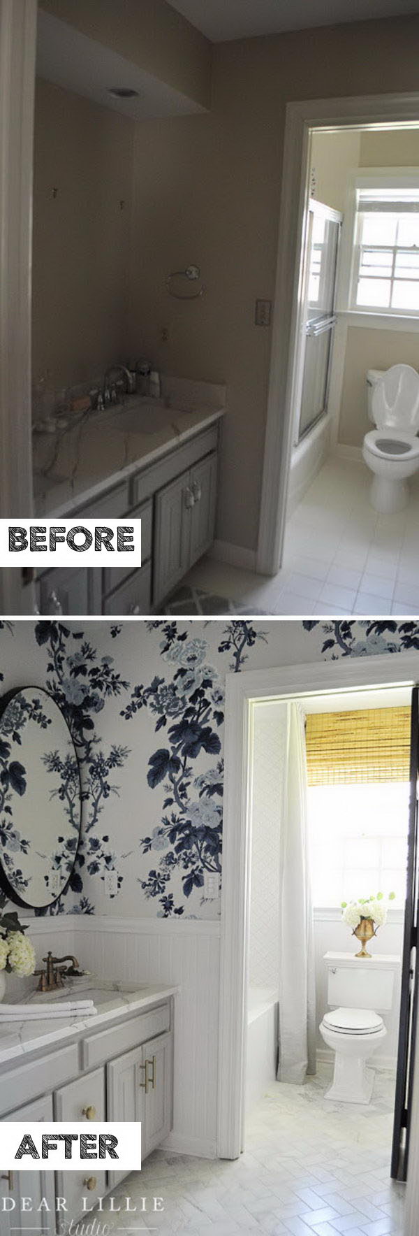 Make a fresh, bright update with wallpaper and beadboard. 