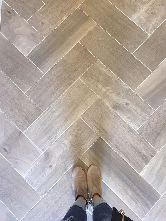 Wooden tile in a herringbone pattern. 