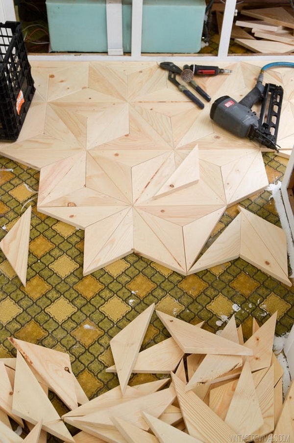 DIY geometric wooden floors for $ 80. 