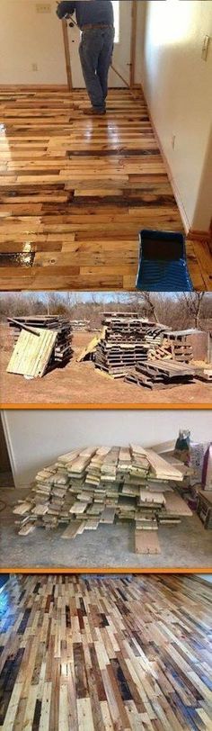 Wooden floors from old pallets. 