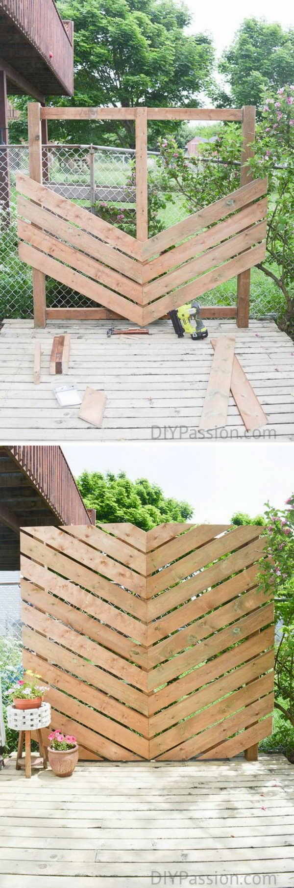 Inspire your outside area with a simple chevron screen. 