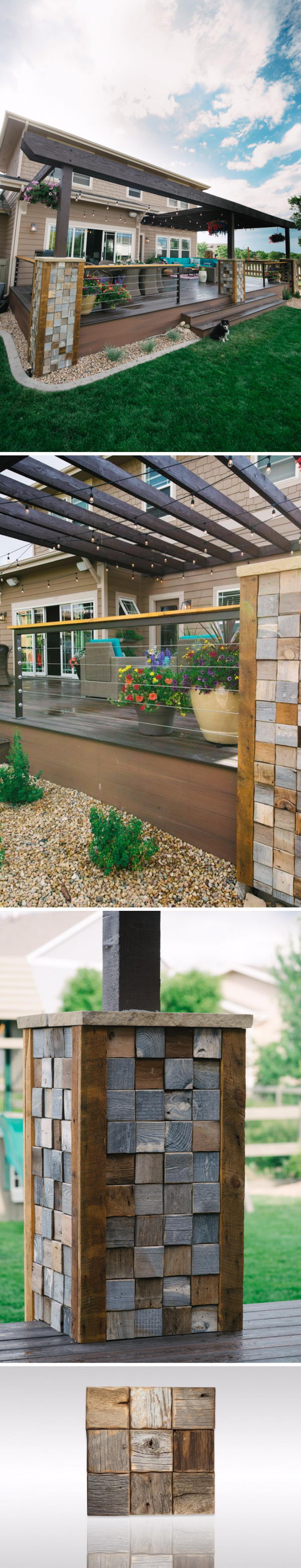 Wrap the deck posts with barn wood tiles for a different look. 