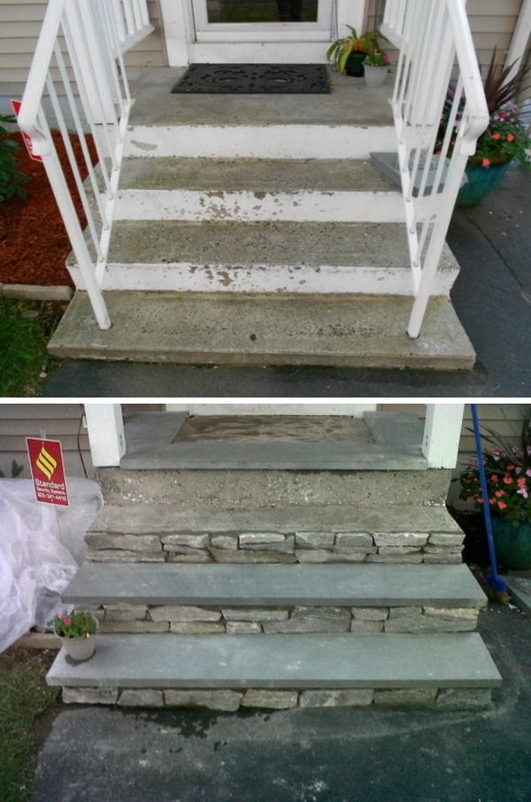Replace the front concrete steps with stone. 