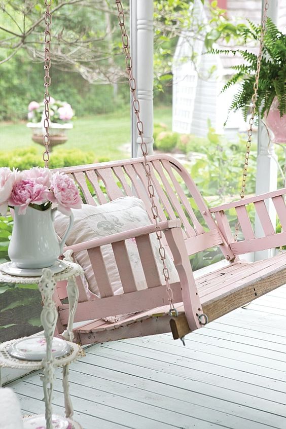 Create a cozy porch with swings. 