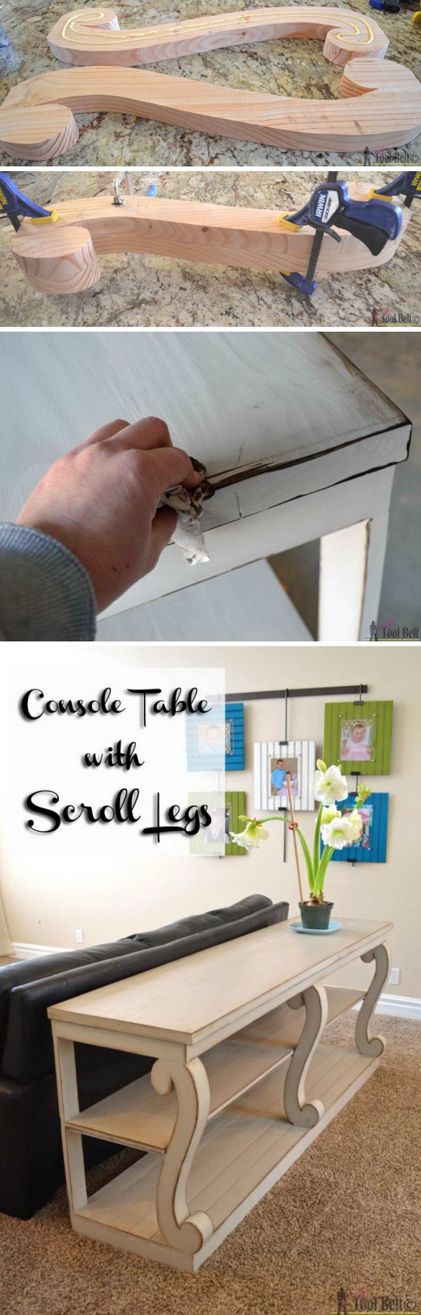 DIY console table with scroll legs. 