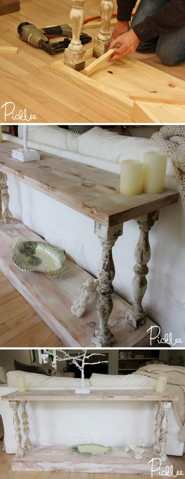 DIY reclaimed French country sofa table. 