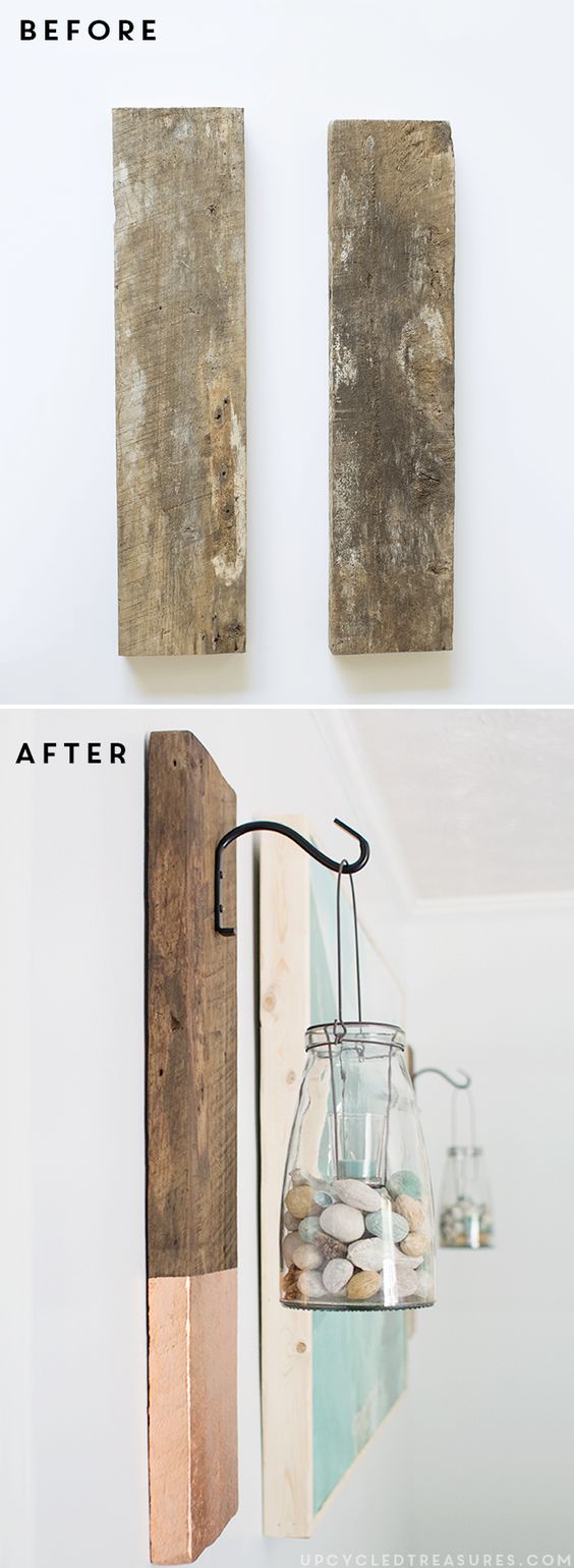 DIY rustic wall hanging made from salvaged wood. 