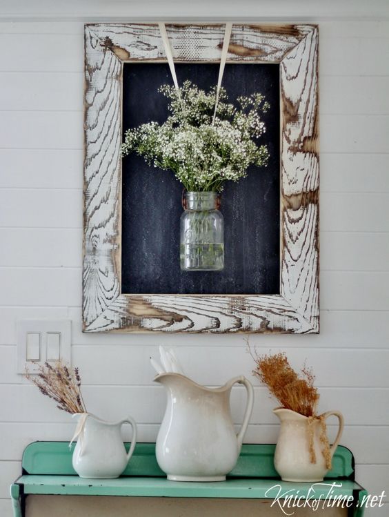 Rustic wooden frame of the DIY farmhouse. 
