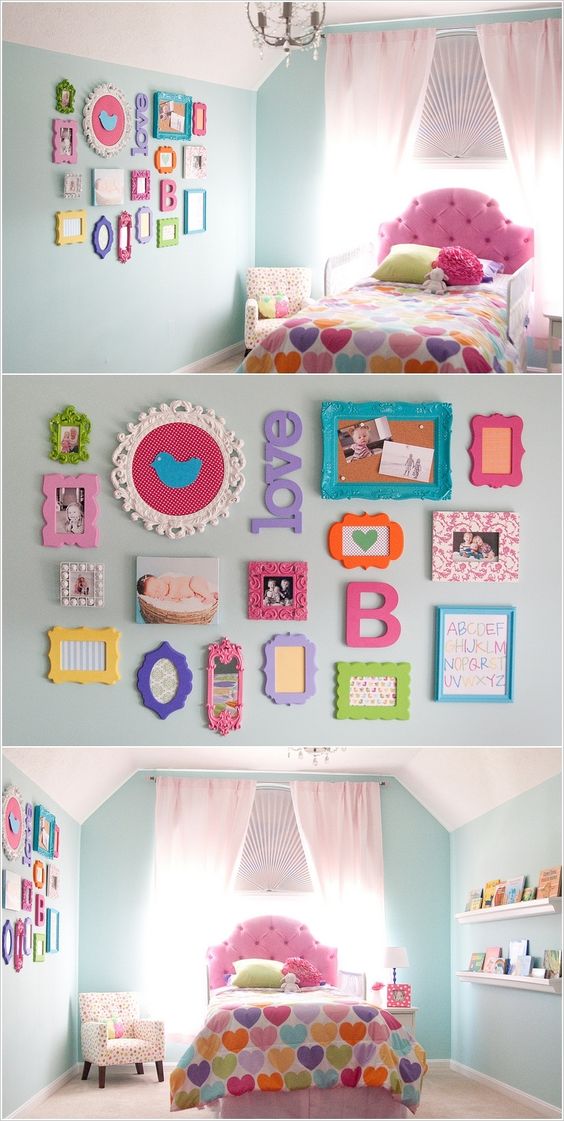 Multi-colored picture frames & wall decoration. 