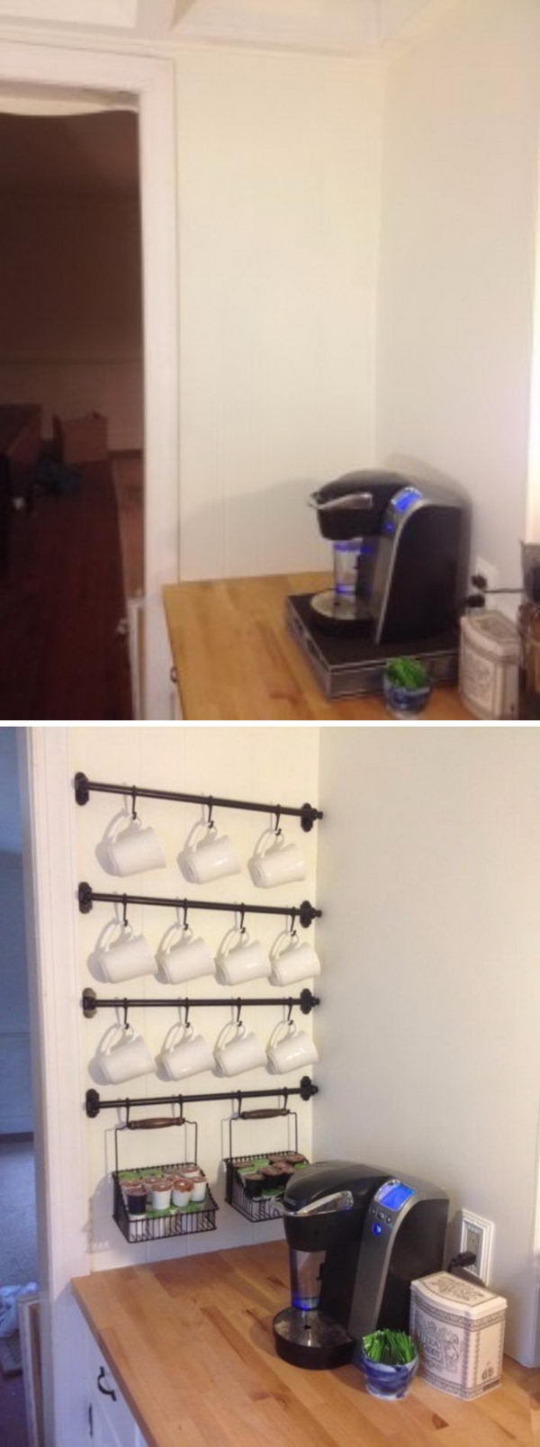 DIY coffee cup wall shelf. 