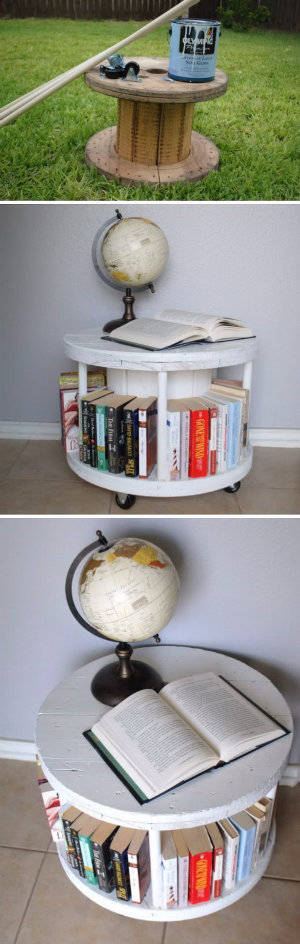 Simple DIY spool bookcase. 