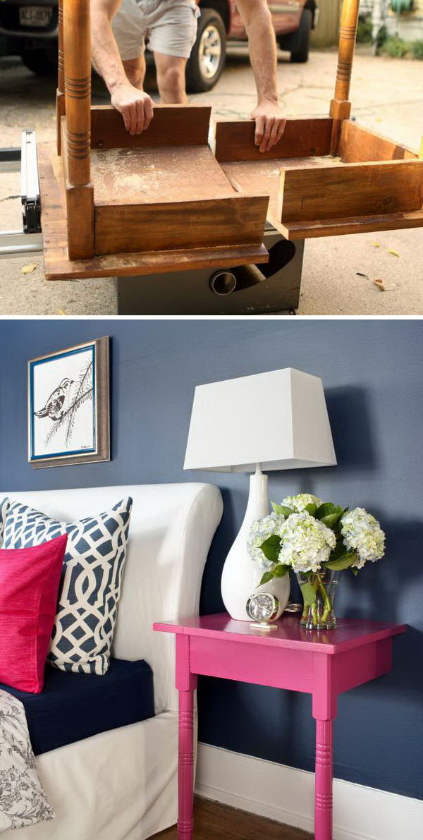 Turn an unused table into a pair of stylish and useful bedside tables. 