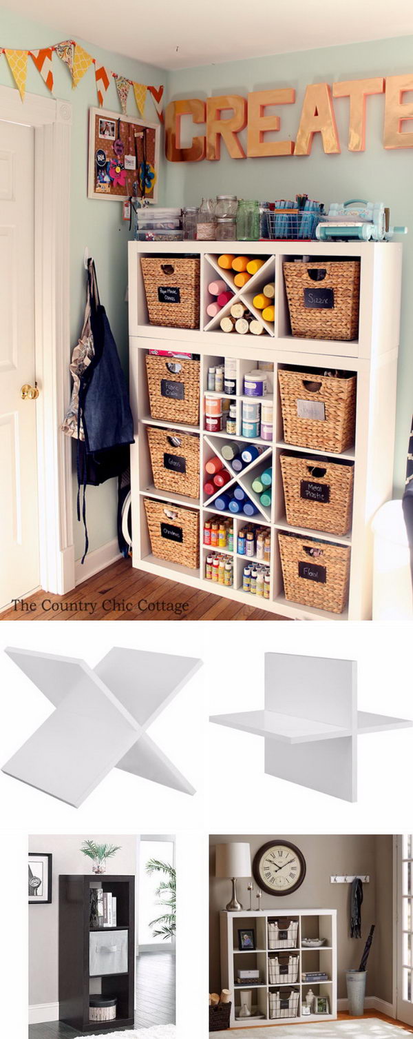 DIY Great Craft Room Organizer from existing cube storage and plank dividers. 