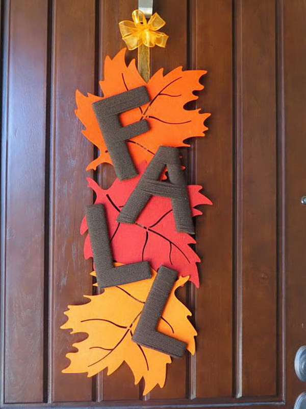 DIY autumn leaf door decoration. 