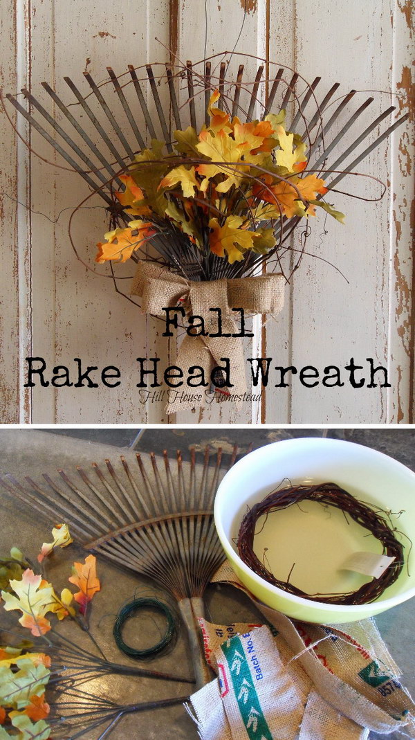 DIY rake autumn wreath. 