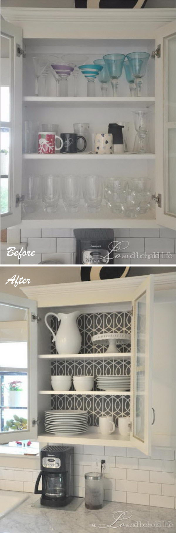 Make a statement in your kitchen by simply replacing the back of a cabinet. 