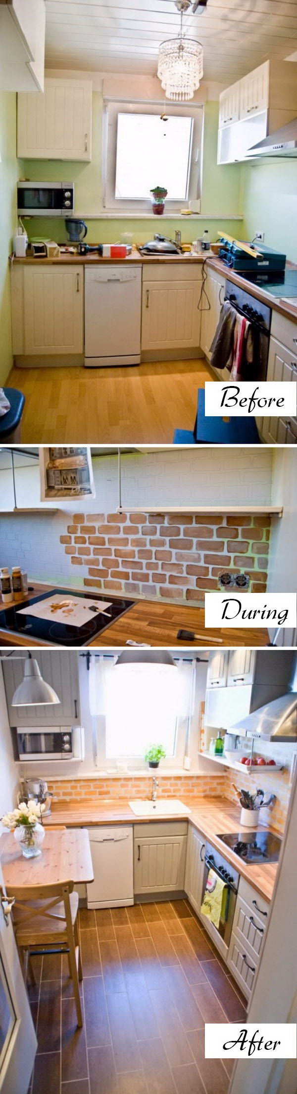 Change the look and save money with Faux Painted Brick Backsplash. 