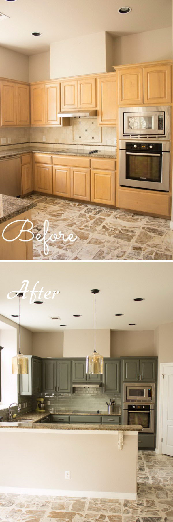 Give your kitchen character with pendant lights. 