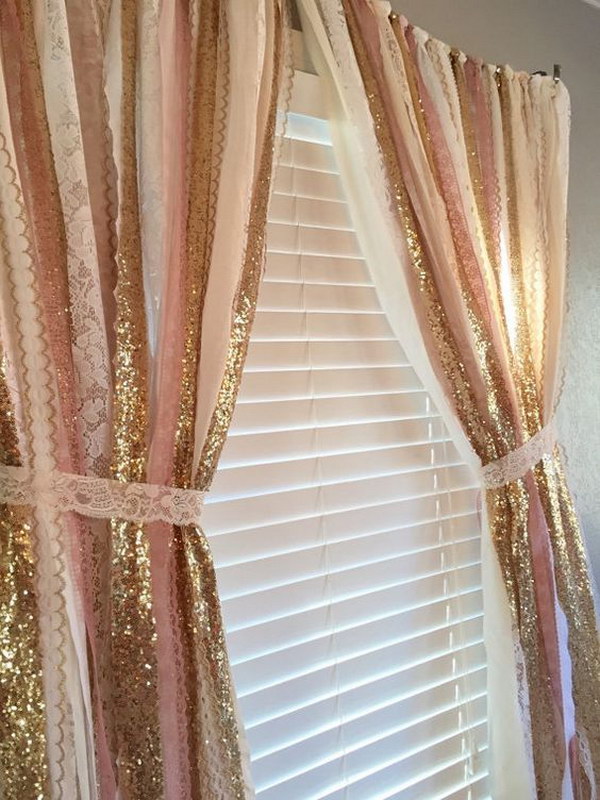 Pink and gold sparkling sequin garland curtain. 