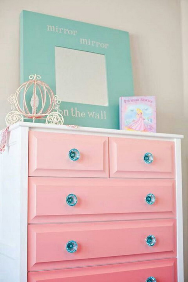 DIY pink ombre painted chest of drawers 