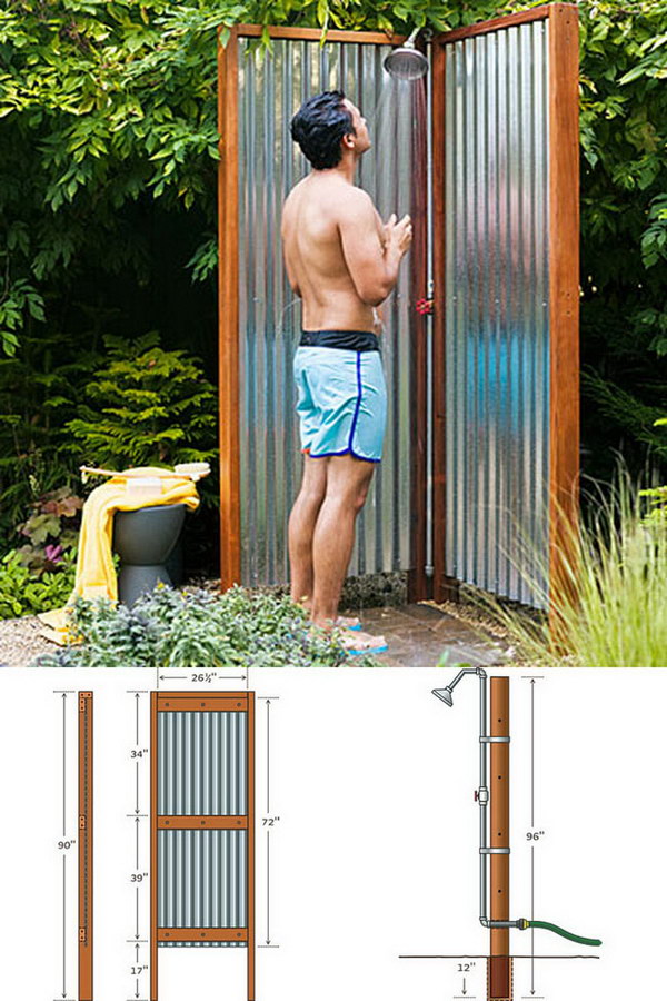 Industrial corrugated iron shower. 