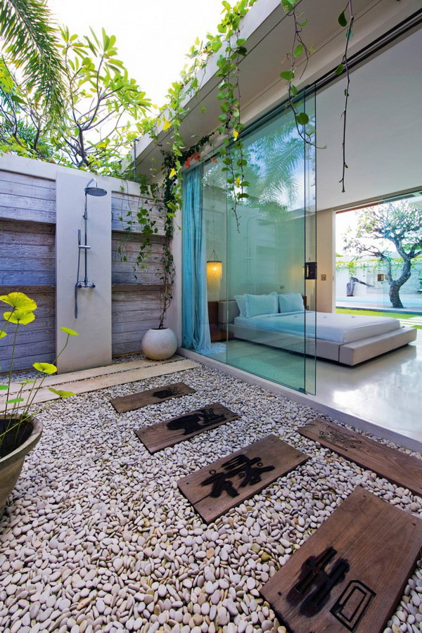Asian-inspired luxury outdoor shower. 