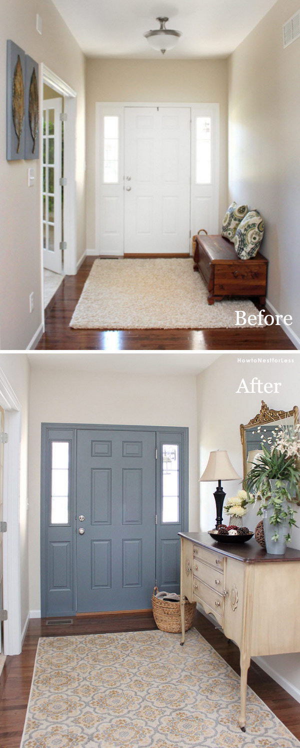 Entrance area foyer makeover: Paint the inside of your front door. 