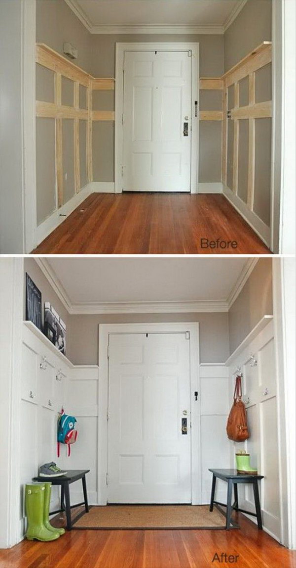 DIY functional wooden entrance wall. 