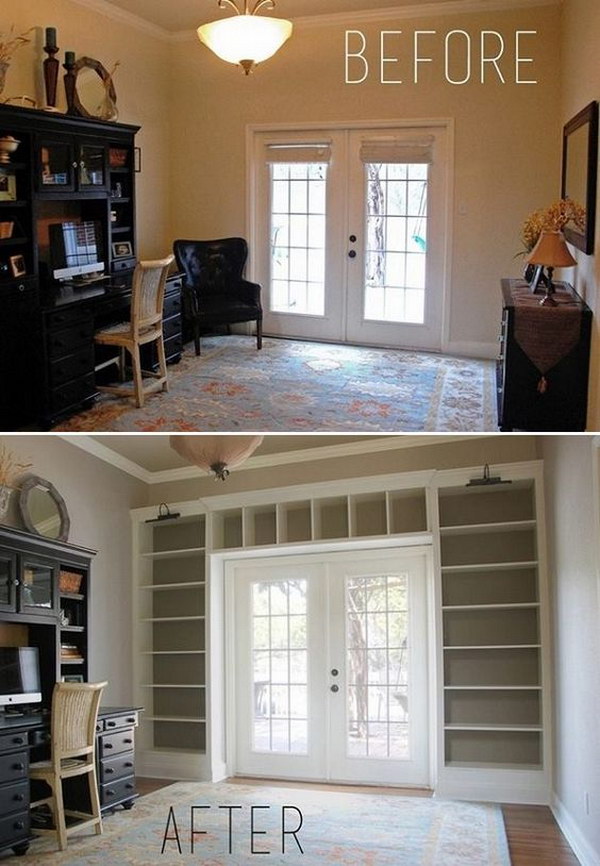 From a blunt wall to an impressive bookshelf from floor to ceiling. 