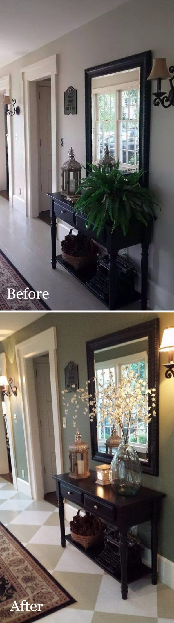 DIY entrance area makeover with painted floor. 