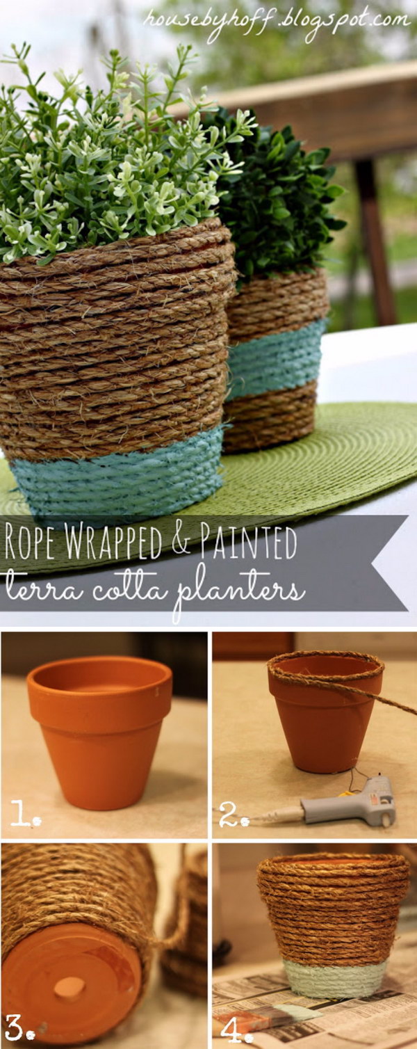 DIY rope wrapped in flower pots 