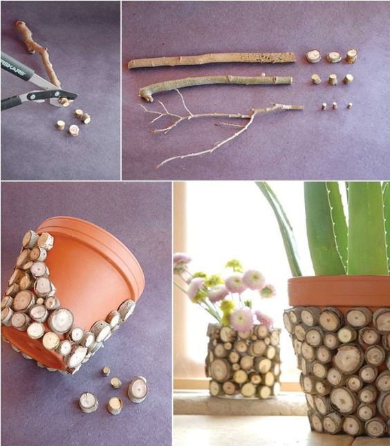 DIY Wood Sticks Flower Pot Tutorial 