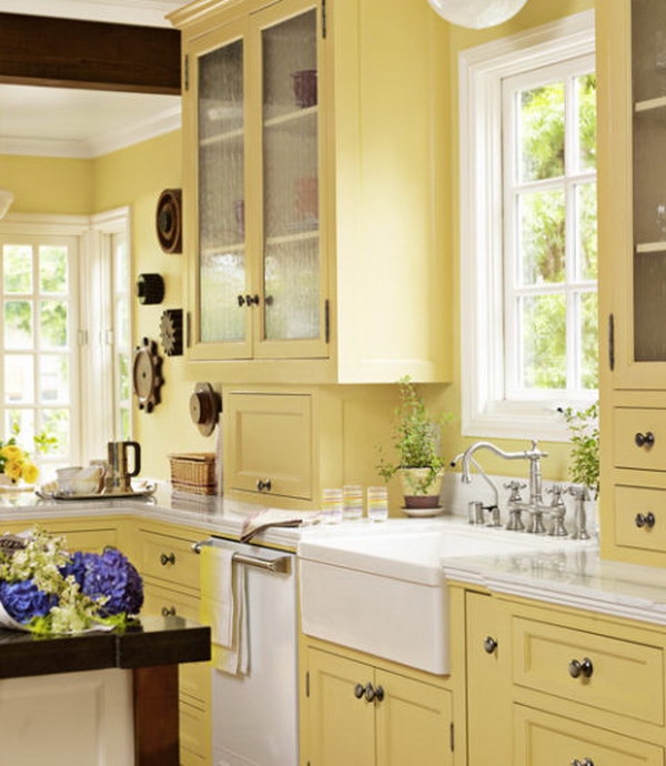 Yellow kitchen cabinet.