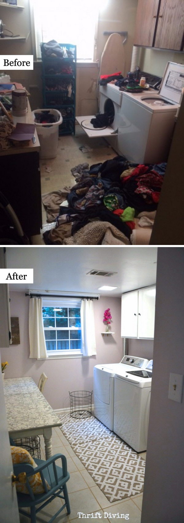 Before and after: Pretty Little Laundry Room Makeover. 