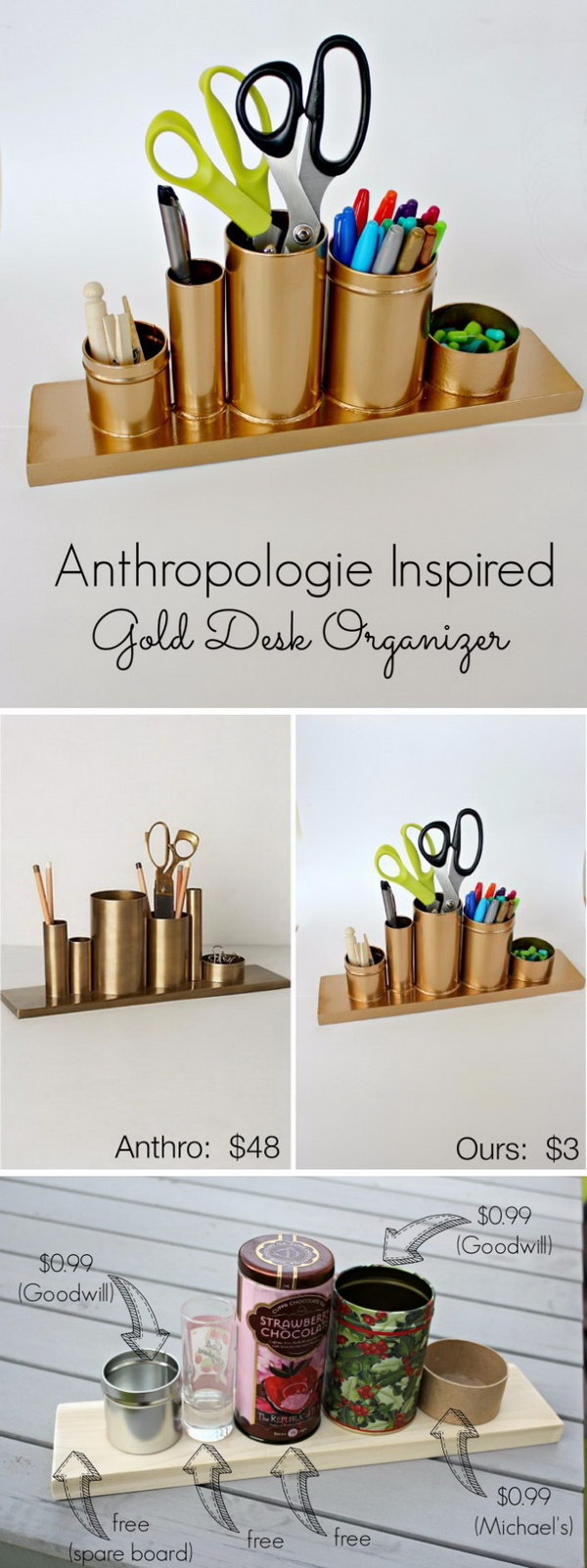 DIY anthro inspired gold pen holder. 