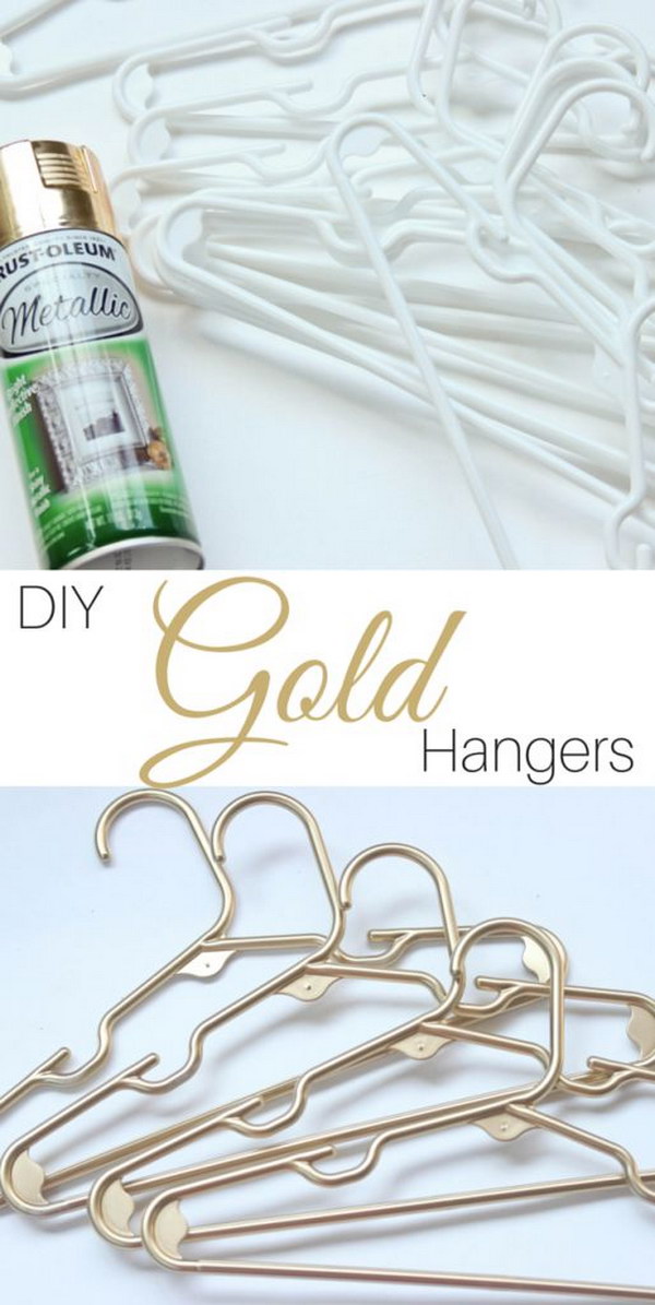 DIY gold plastic hanger. 