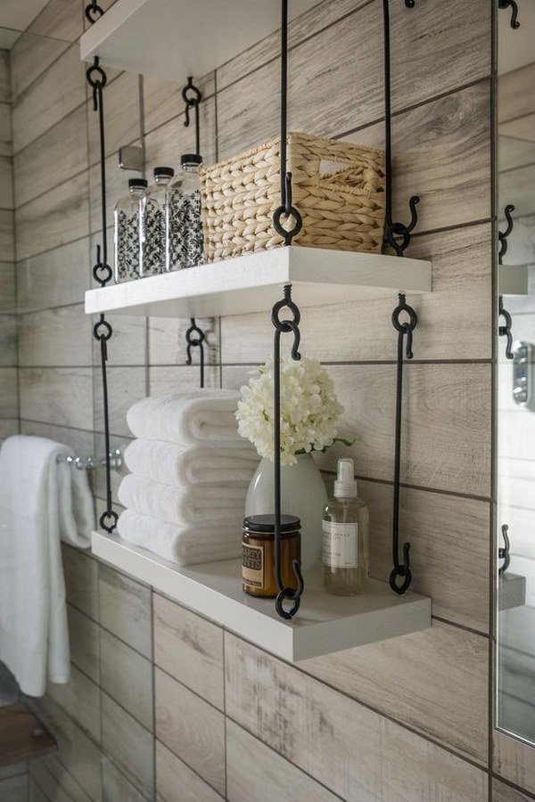 These hanging shelves feel perfect in your bathroom. 
