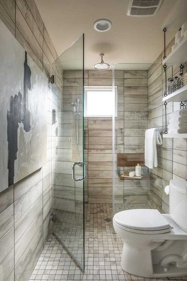 Glass shower for a rustic bathroom. 