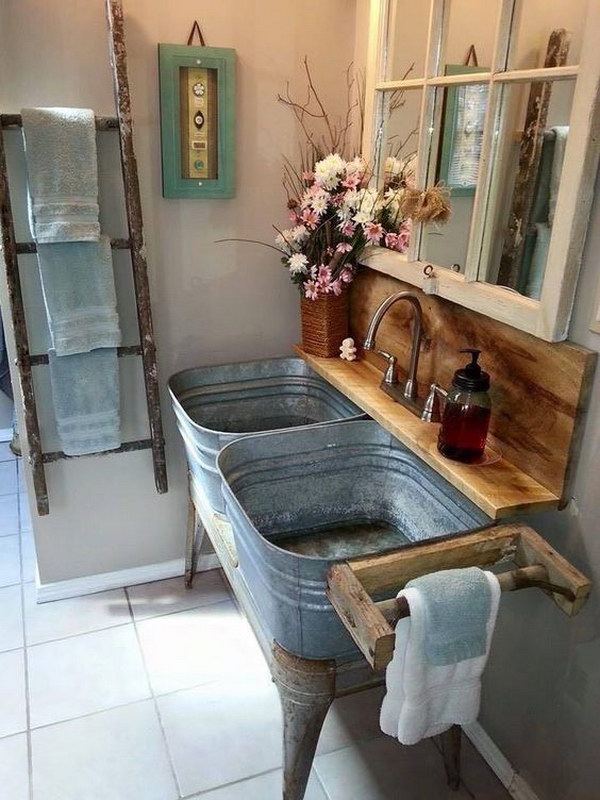 Old galvanized wash basin for bathroom. 