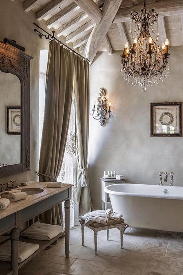 Rustic and romantic French bathroom 