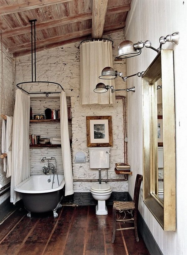 Vintage rustic bathroom with claw foot tub 