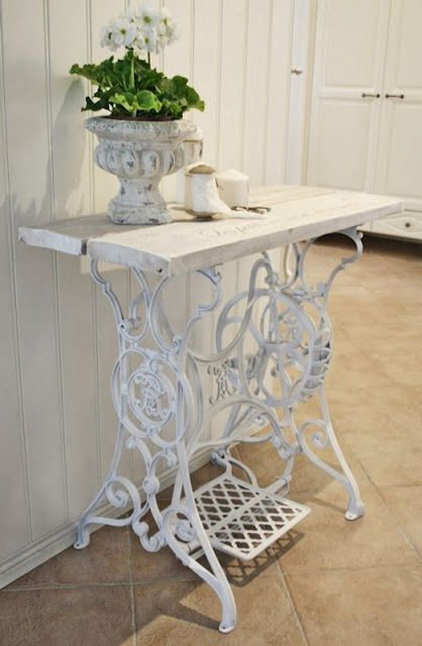 Recycled old sewing machine table 