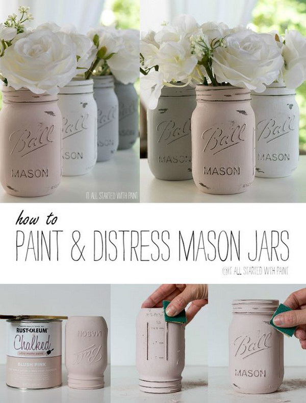Pastel chalk painted mason jars 