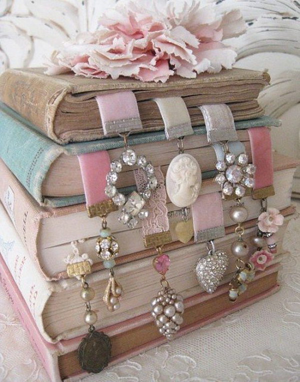 Shabby Chic Ribbon Bookmark from old earrings 