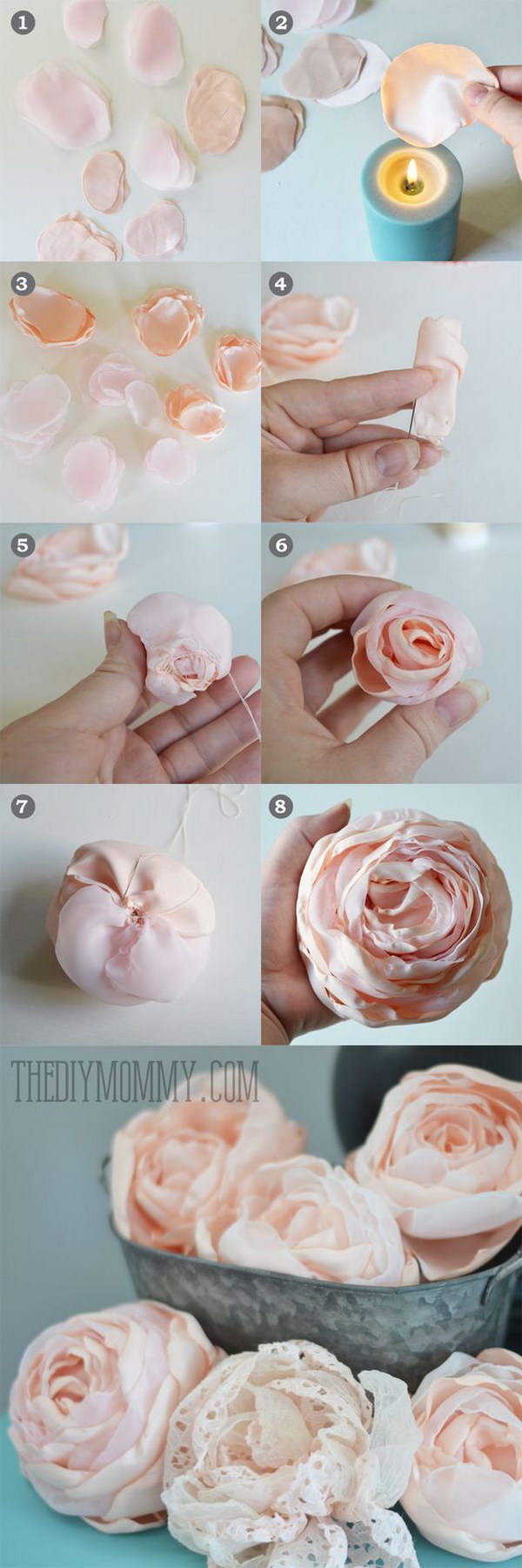 DIY fabric peonies or cabbage roses tutorial 