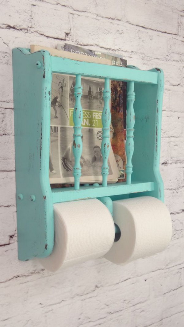 Turquoise toilet paper and magazine holder 