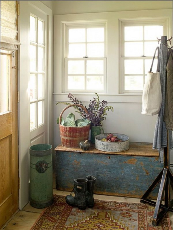 Mix rustic with formal for entryway decor. 